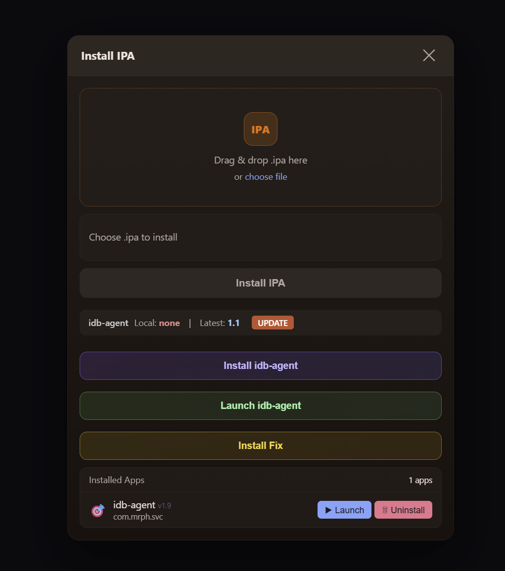 Install IPA modal